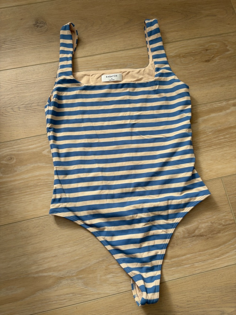 Babaton Blue and Cream Striped Scoop One-Piece M fits more S/M